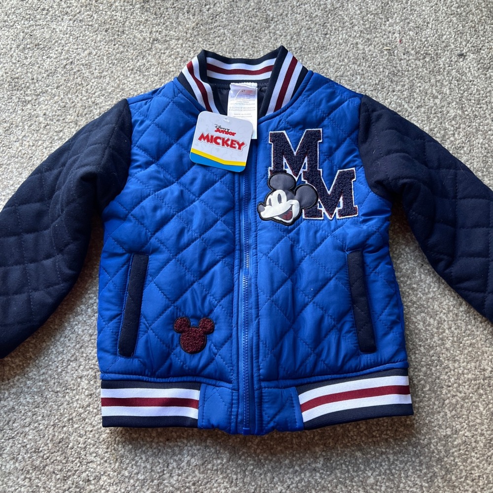 Disney Junior Mickey Mouse Boys Blue Quilted Varsity Bomber‎ Jacket Size 4T NWT